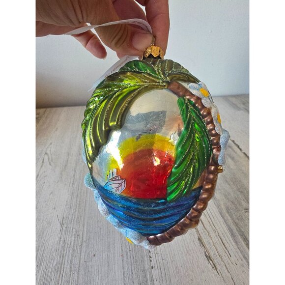 Hawaii cruise boat glass glitter ornament remember palm tree flowers unique Xmas - Picture 1 of 11
